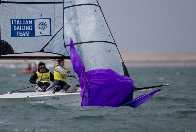Marta Zanetti and Marco Gualandris, ITA, Two Person Keelboat (Skud) on day four - 2015 ISAF Sailing WC Weymouth and Portland © onEdition http://www.onEdition.com